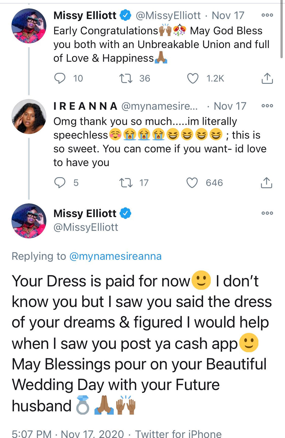 Missy Elliott responds to Twitter user's request for wedding dress