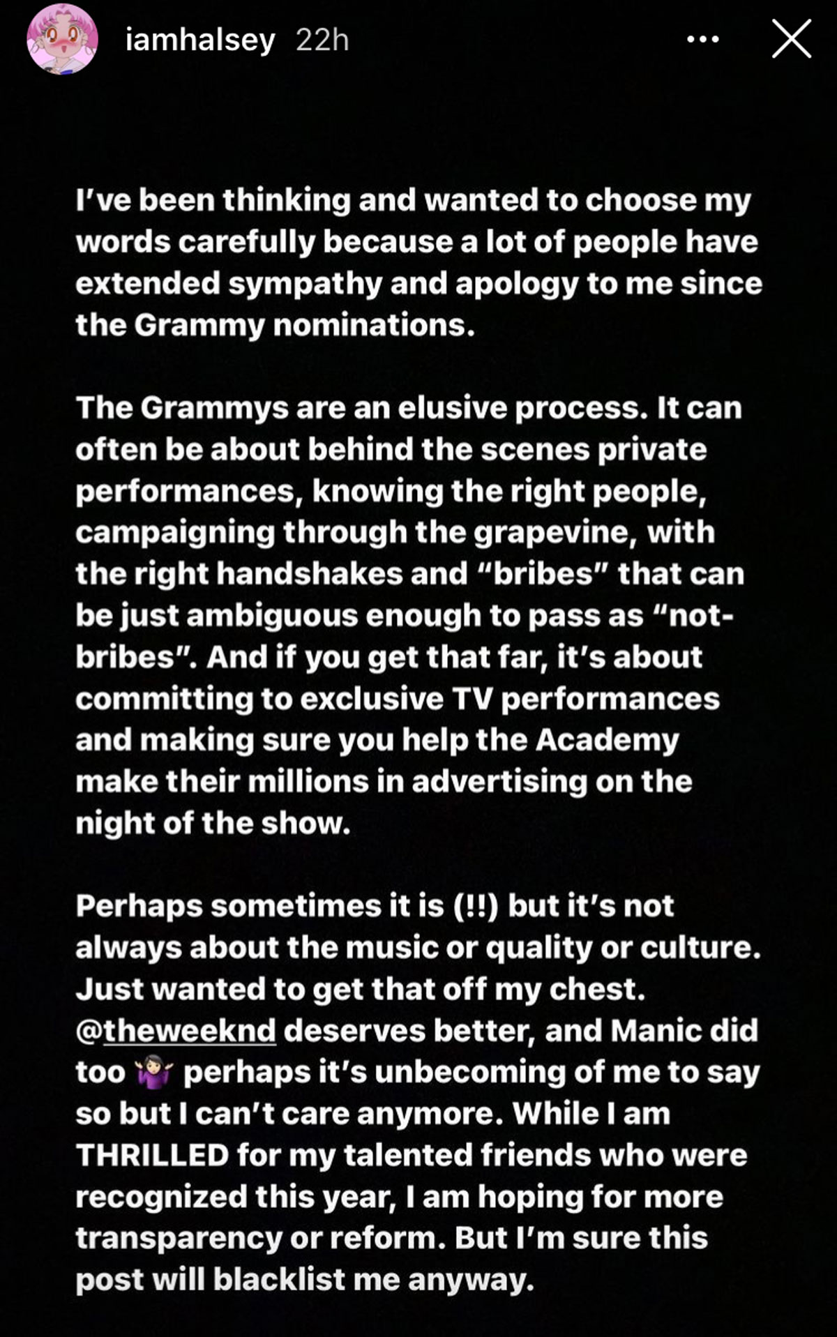 Halsey calls out the Grammys over her nomination snub, accuses them of holding bribes at play!