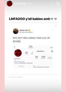 Billie Eilish Responds After Losing 100K Instagram Subscribers For