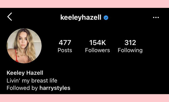 keeley hazell, harry styles, instagram follow