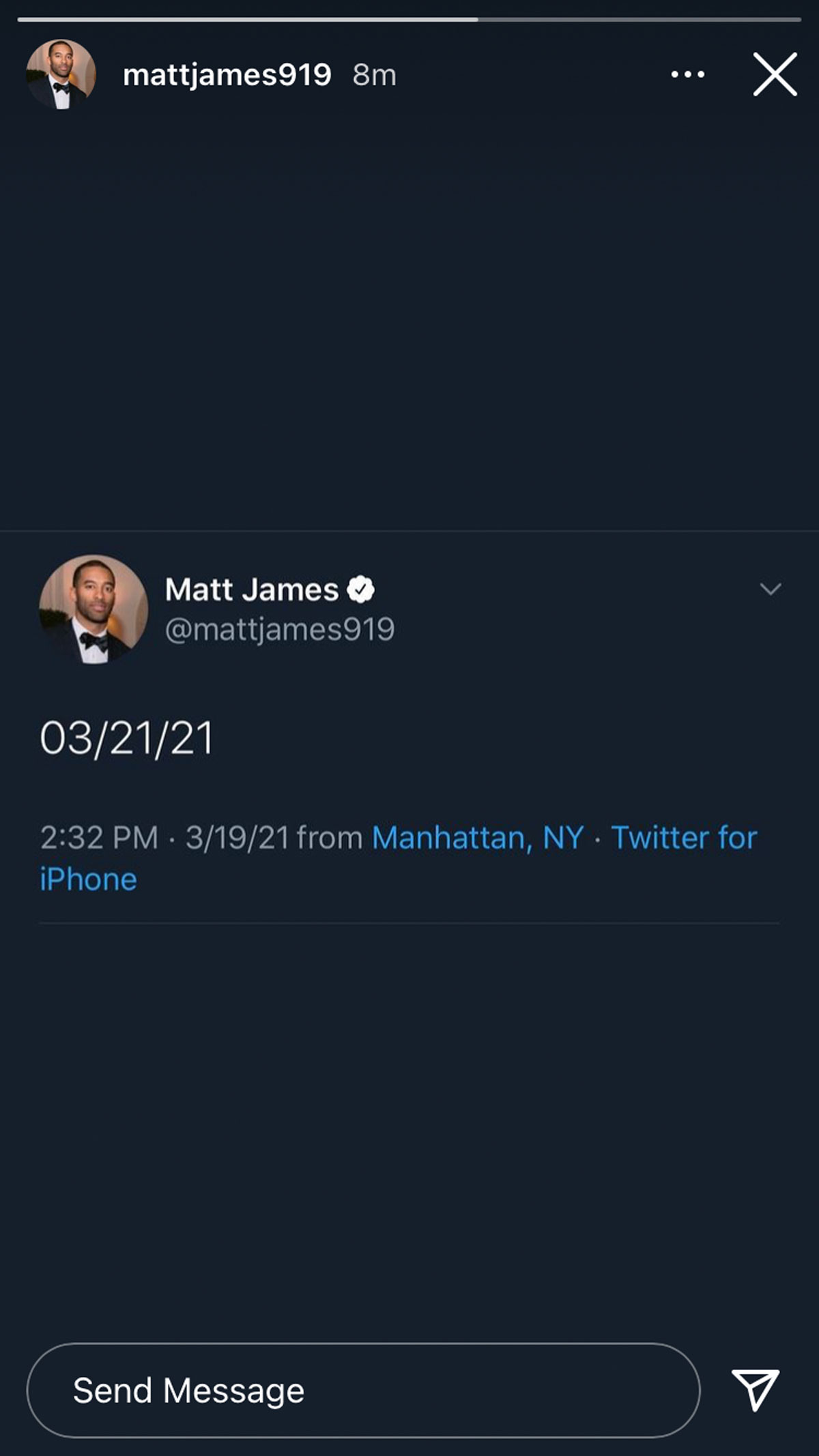 Now Matt James is doing a cryptic Instagram countdown to Sunday! What happens Sunday??