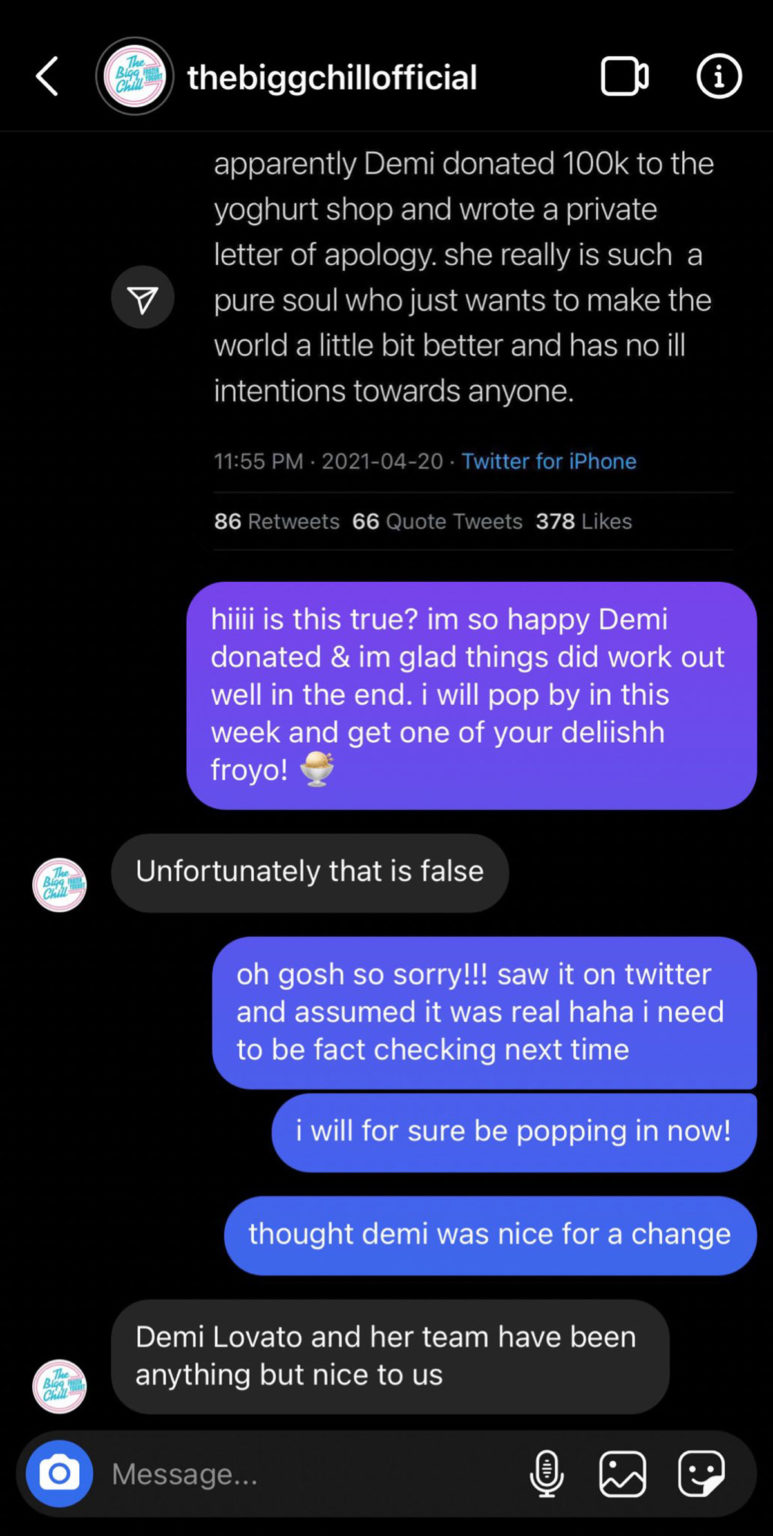 Bigg Chill Says Demi Lovato Did NOT Make A Donation & Calls 'Fake News ...