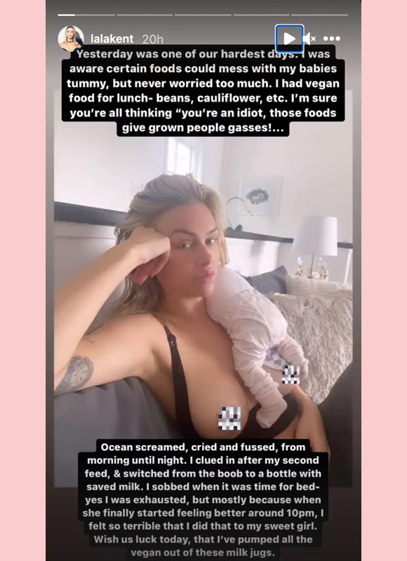 lala kent : breast feeding instagram story