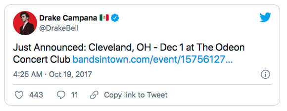 Drake Bell concert Cleveland Twitter