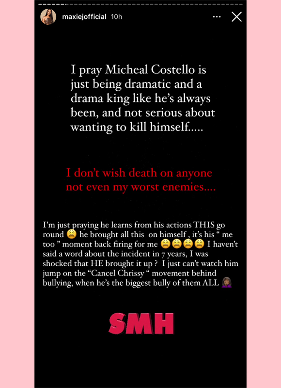 maxie james : michael costello instagram story