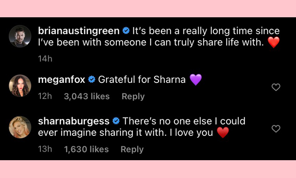 brian austin green, megan fox, sharna burgess : disney world instagram comments