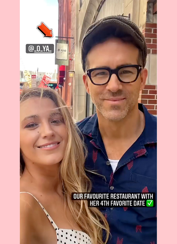 ryan reynolds : poses with blake lively outside o ya restaurant