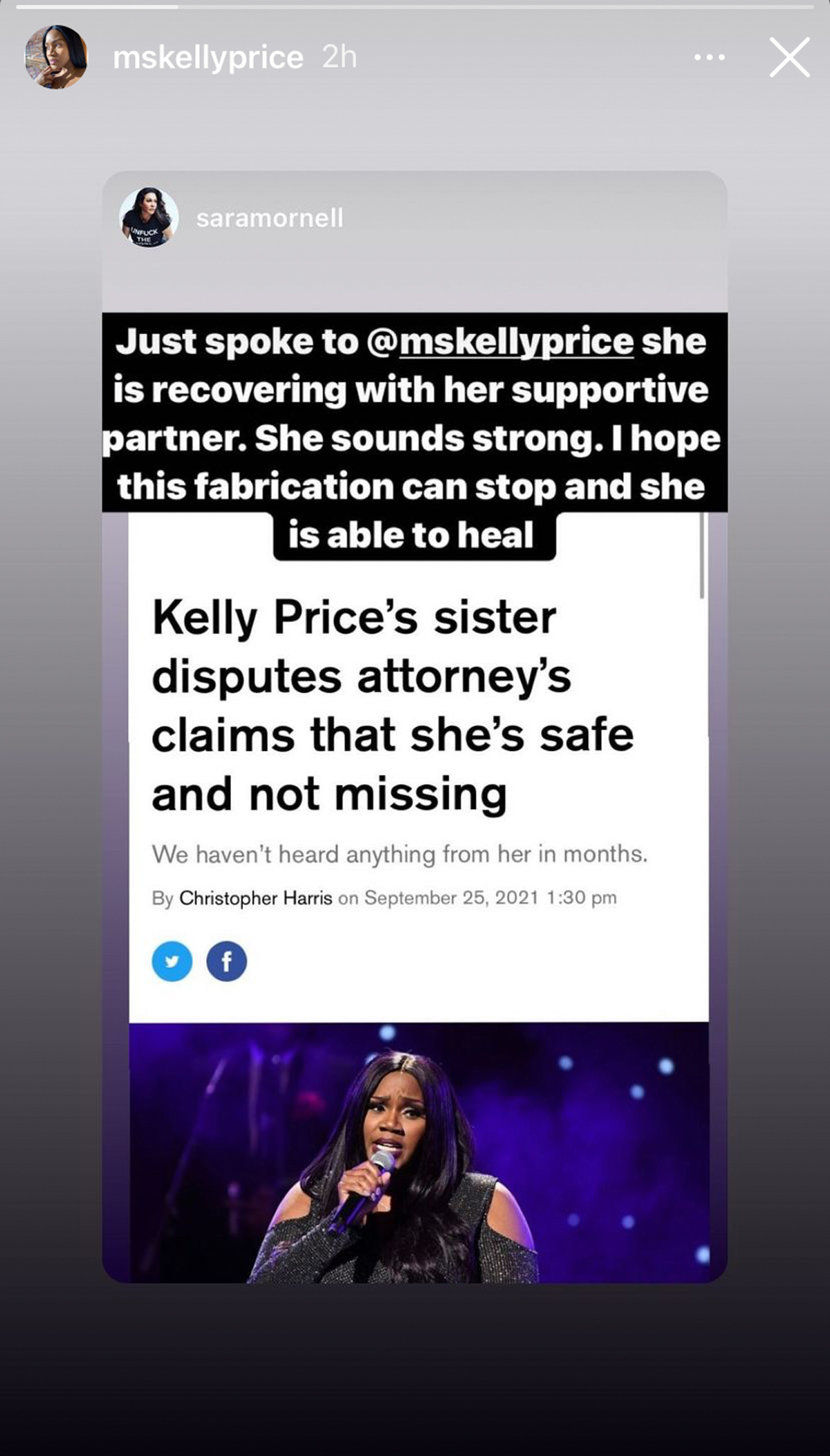 Kelly Price Seemingly Confirms She’s Not Missing On Instagram