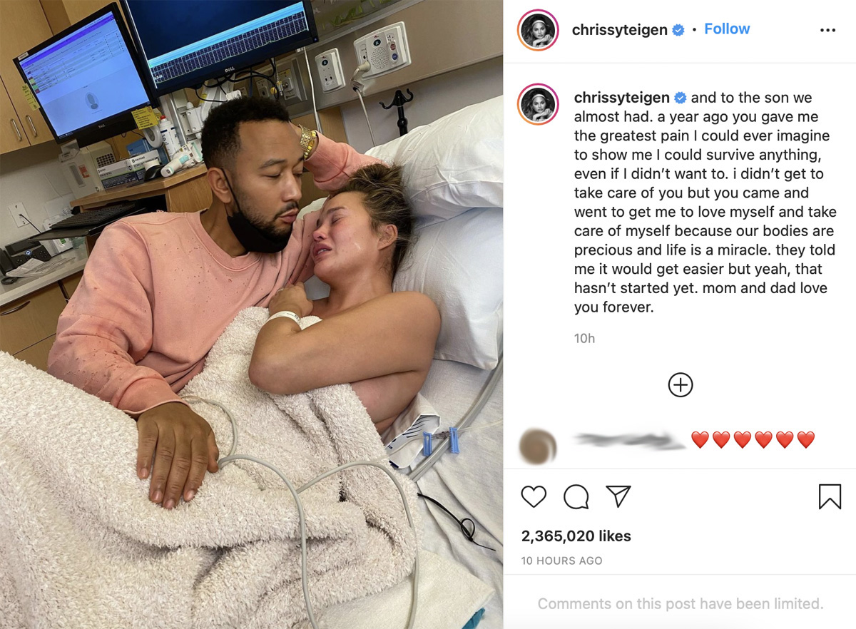 Chrissy Teigen honors 'son we almost had' in gut-wrenching post about pregnancy loss.