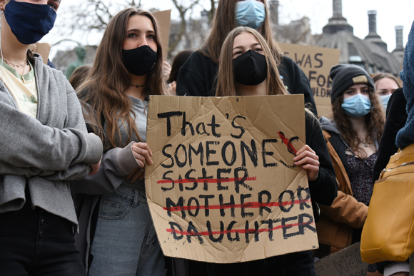 Women protesting after the murder of Sarah Everard