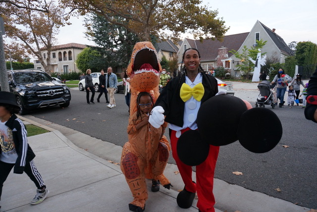 Tyga and son King trick or treating in Los Angeles
