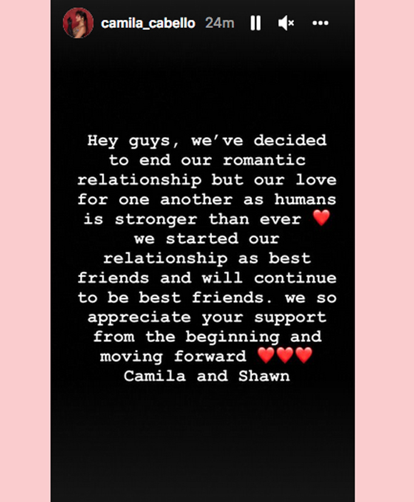 Camila Cabello Instagram Story Shawn Mendes breakup announcement