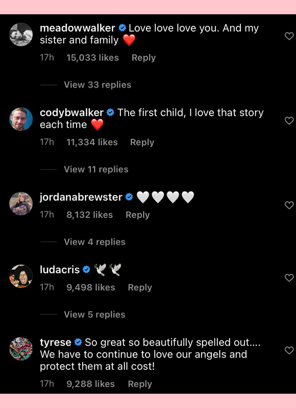 vin diesel, paul walker tribute : tyrese gibson, ludacris, cody walker, jordana brewster instagram comments