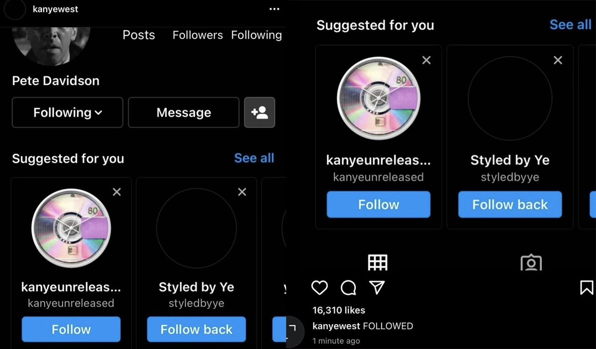 Uh Oh... Kanye West Follows Pete Davidson's Instagram Account!