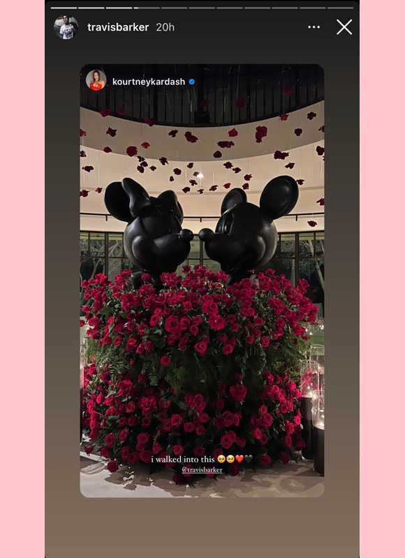 travis barker, kourtney kardashian : travis' lavish valentines day surprise for kourtney instagram story