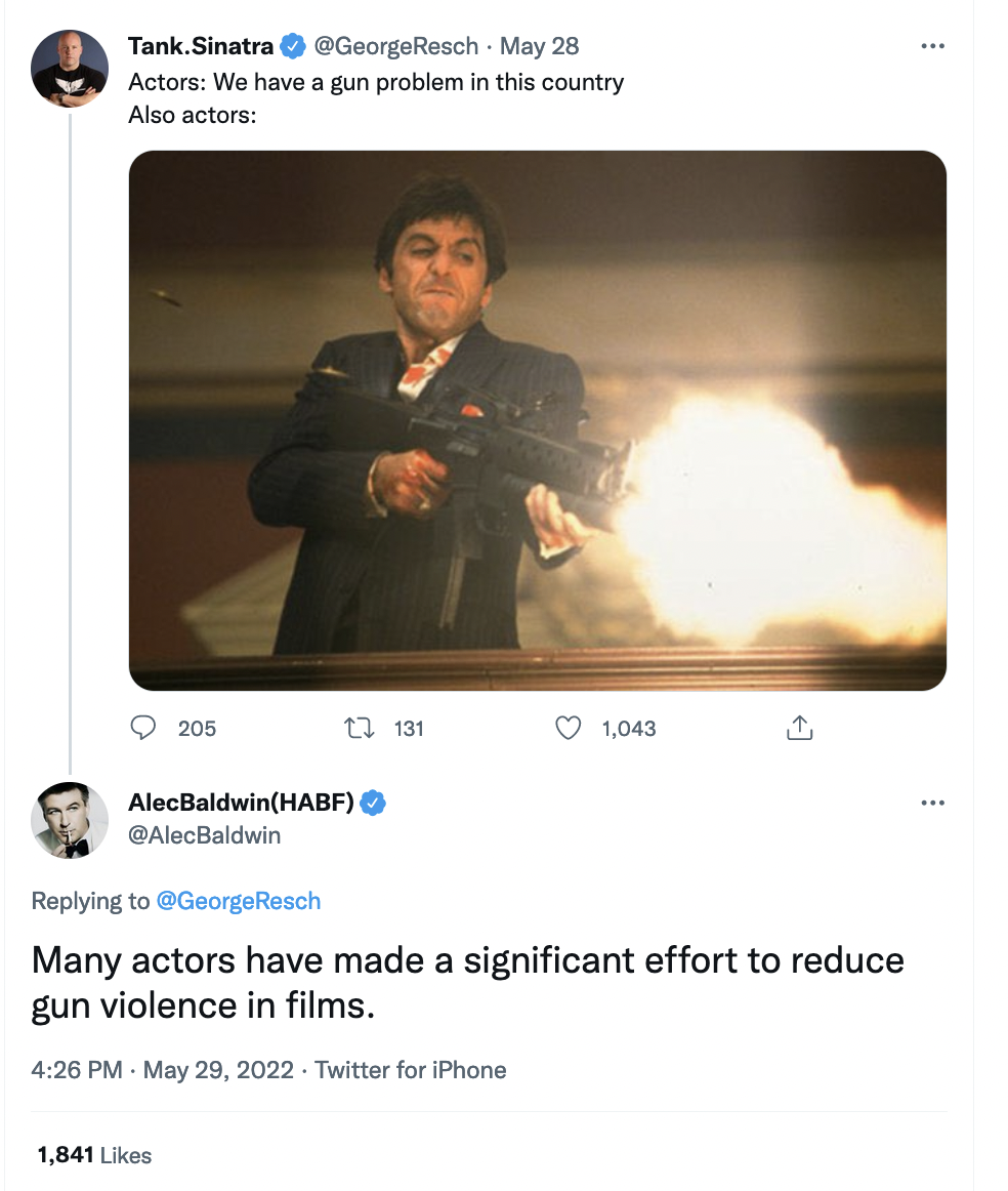 Alec Baldwin tweets about gun violence