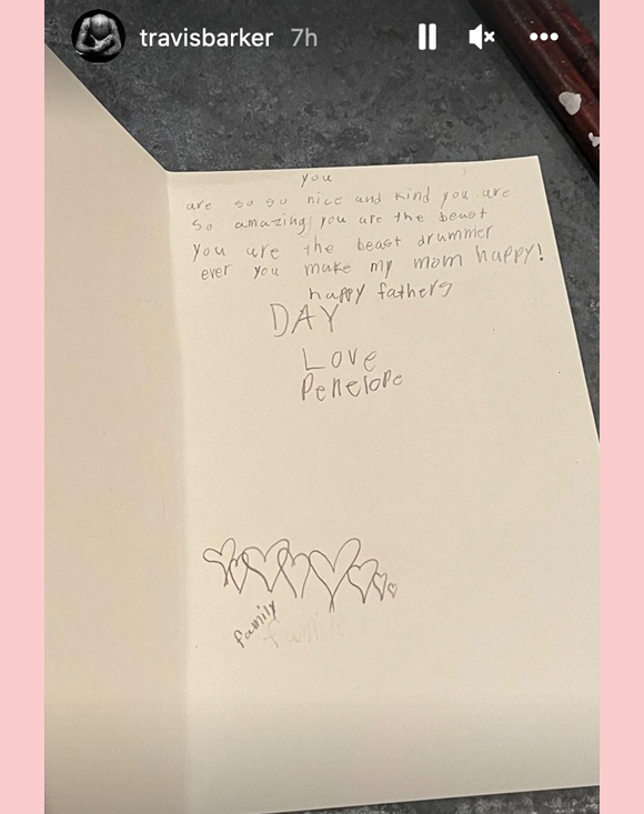 Travis Barker Fathers Day card from Penelope