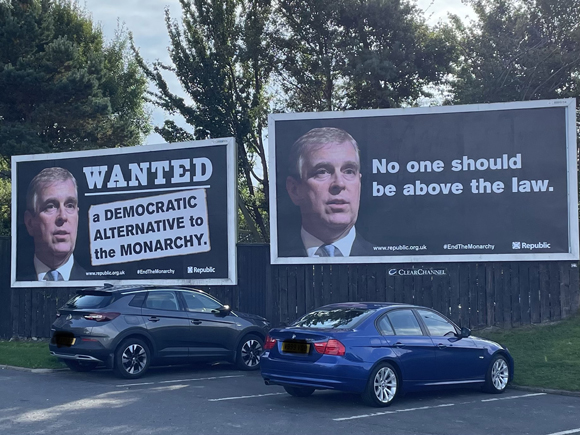 Prince Andrew protest billboards