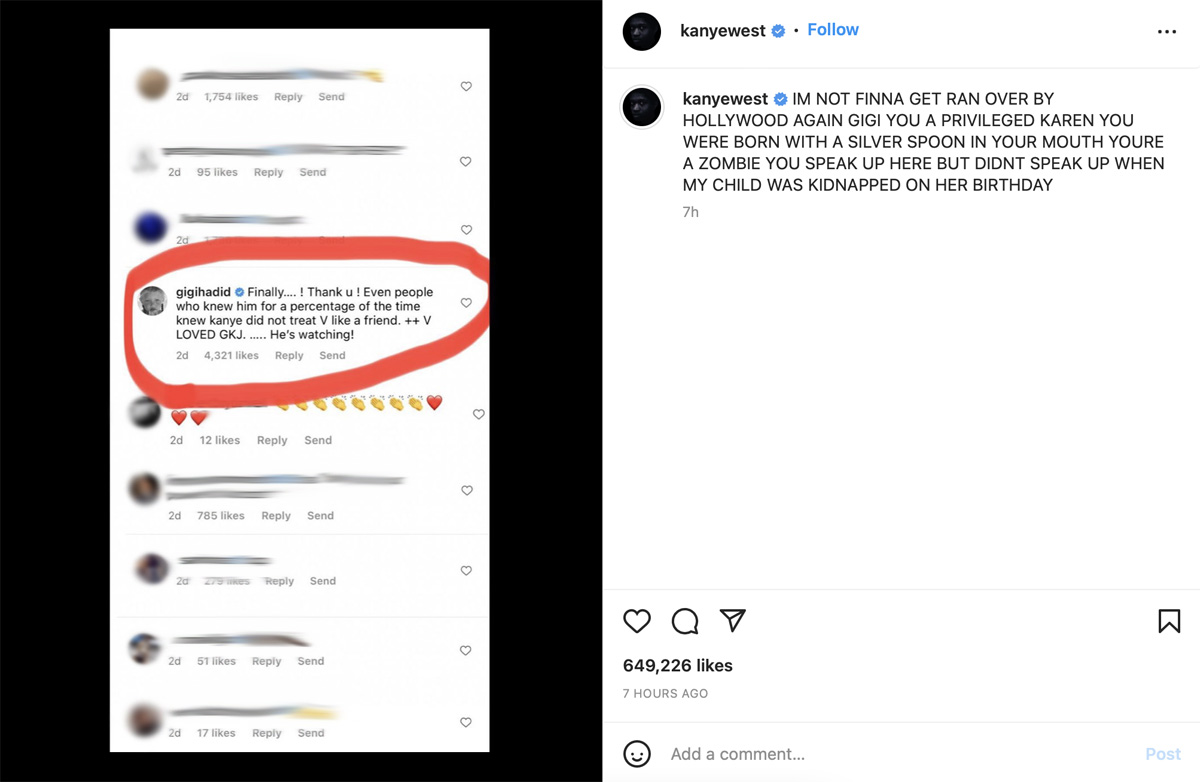 Kanye West Calls Gigi Hadid A 'Privileged Karen' After Her Critique Of His White Lives Matter Stunt!