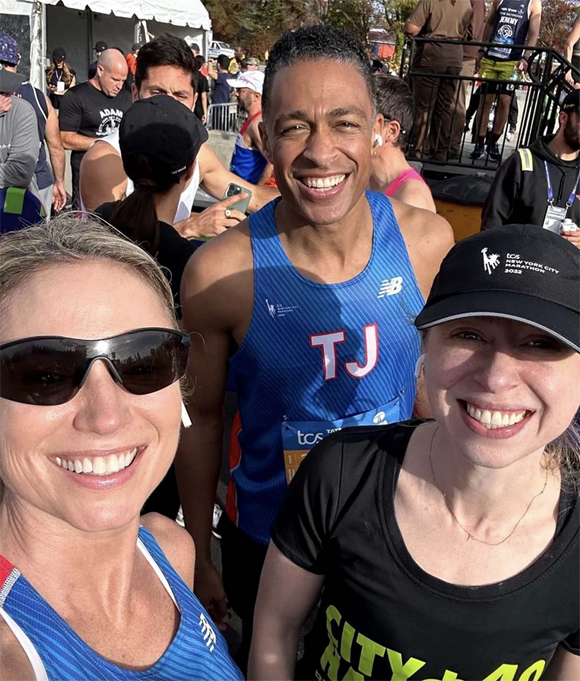 Amy Robach and TJ Holmes in marathon with Chelsea Clinton