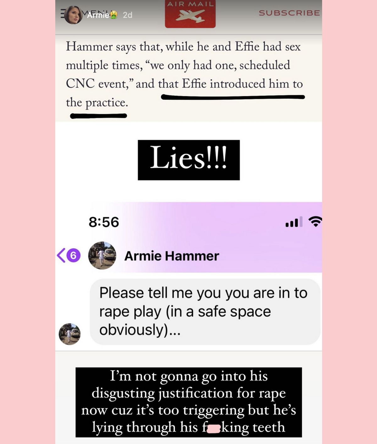 Effie responds Armie Hammer interview