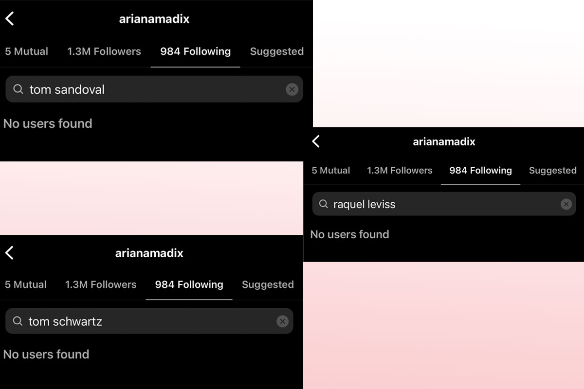 Ariana Madix Unfollows Tom Sandoval, Schwartz Raquel Leviss