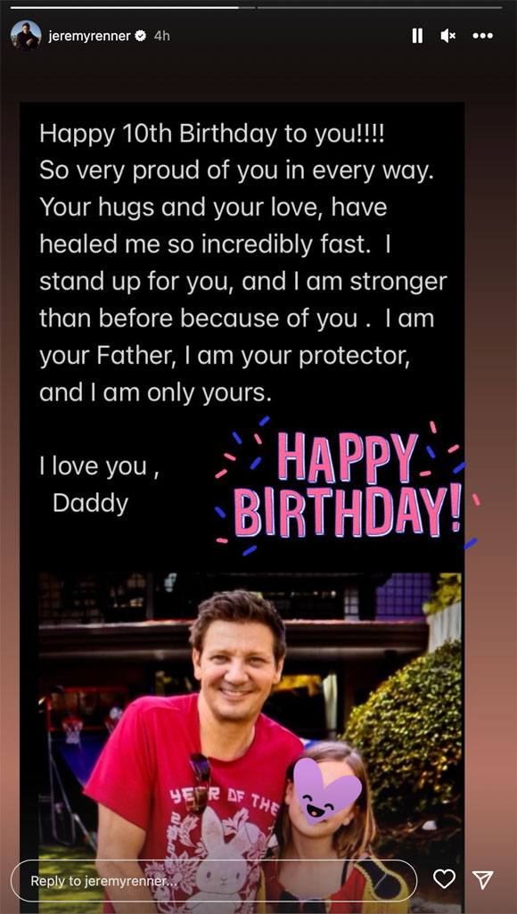 Jeremy Renner Birthday Post Daughter Ava