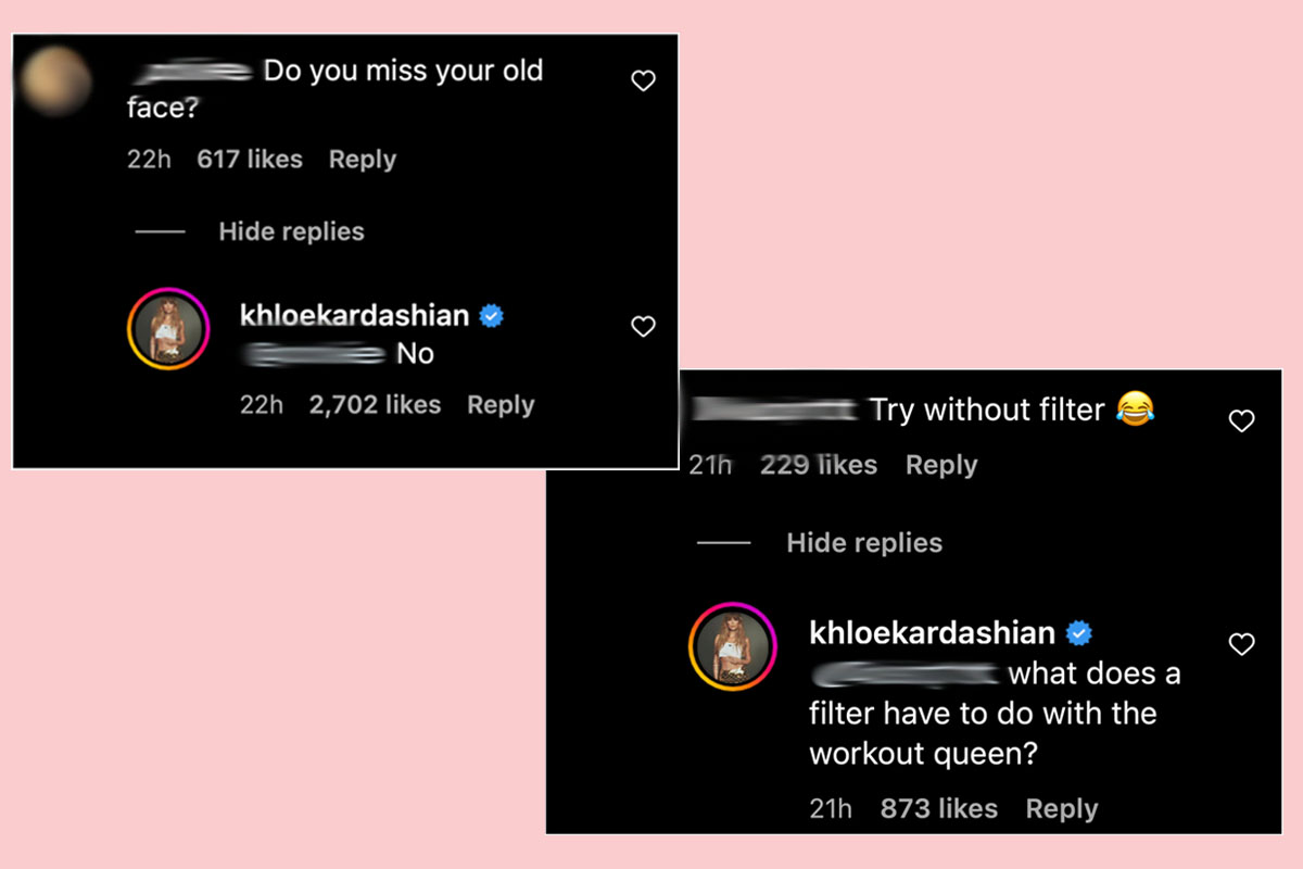 Khloé Kardashian responds to a comment about her old face