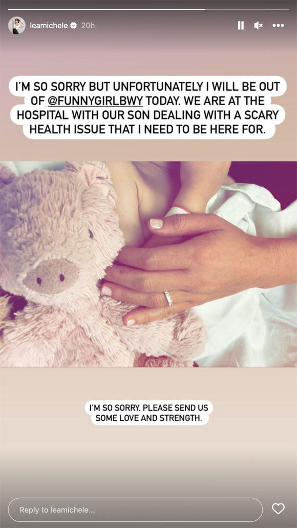 Lea Michele Instagram Story Son Ever Hospitalized Cancels Funny Girl