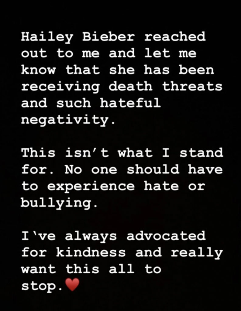 Selena Gomez Reveals Hailey Bieber Told Her She Was Receiving 'Death