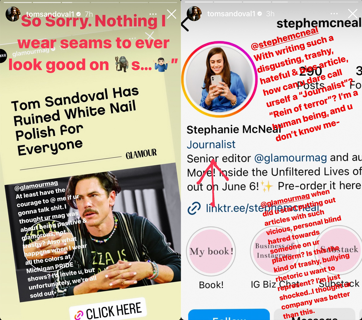 Tom Sandoval Gets Smacked Down After Trying To Clap Back At <i>Glamour</i> Magazine For Criticizing His… White Nail Polish!? 