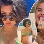 Kourtney Kardashian Shows Off Growing Baby Bump In Matching Bikinis With Addison Rae! Look!