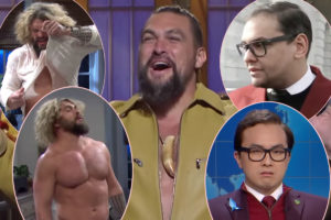 Jason Momoa Shows Off Superhero Physique As SNL Takes On George Santos