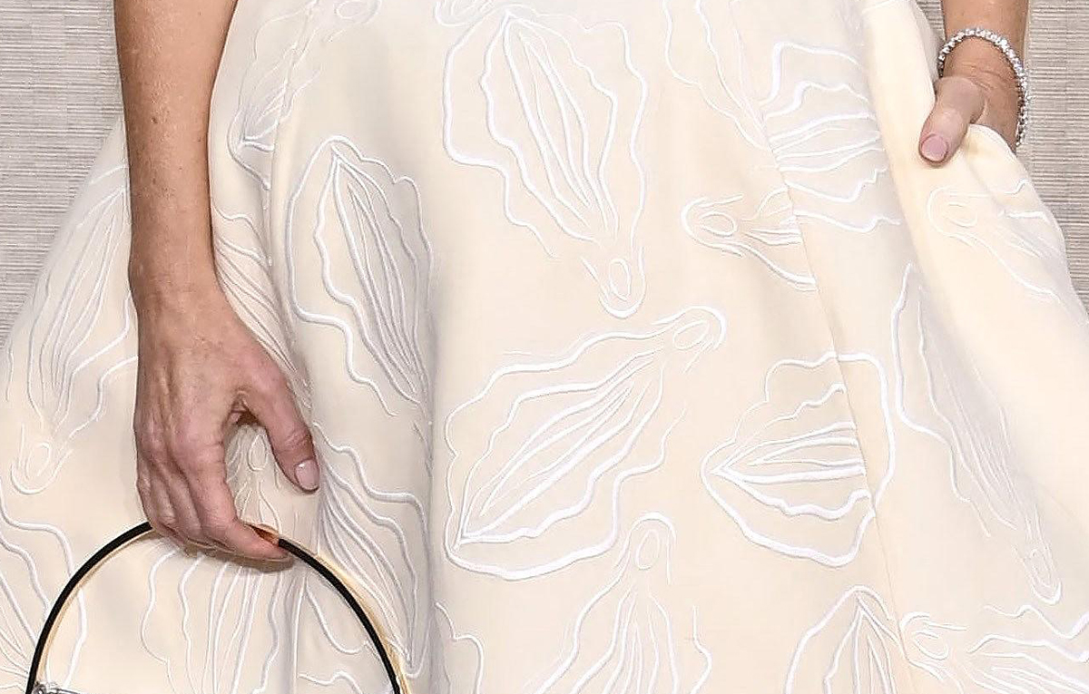 Gillian Anderson Golden Globes 2024 Vagina Dress detail