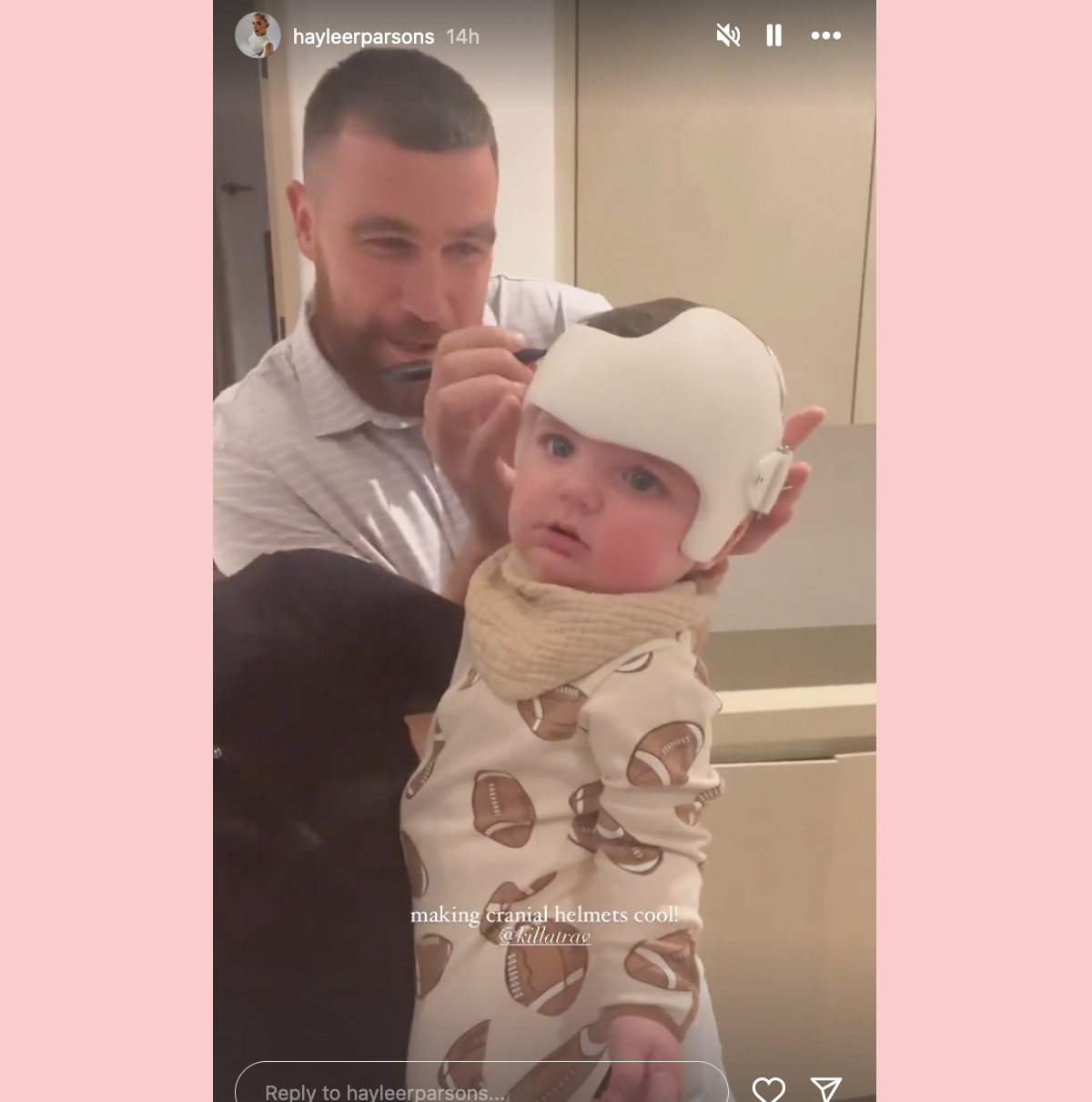 Travis Kelce signs baby Chrome helmet Haylee Parsons Instagram Story