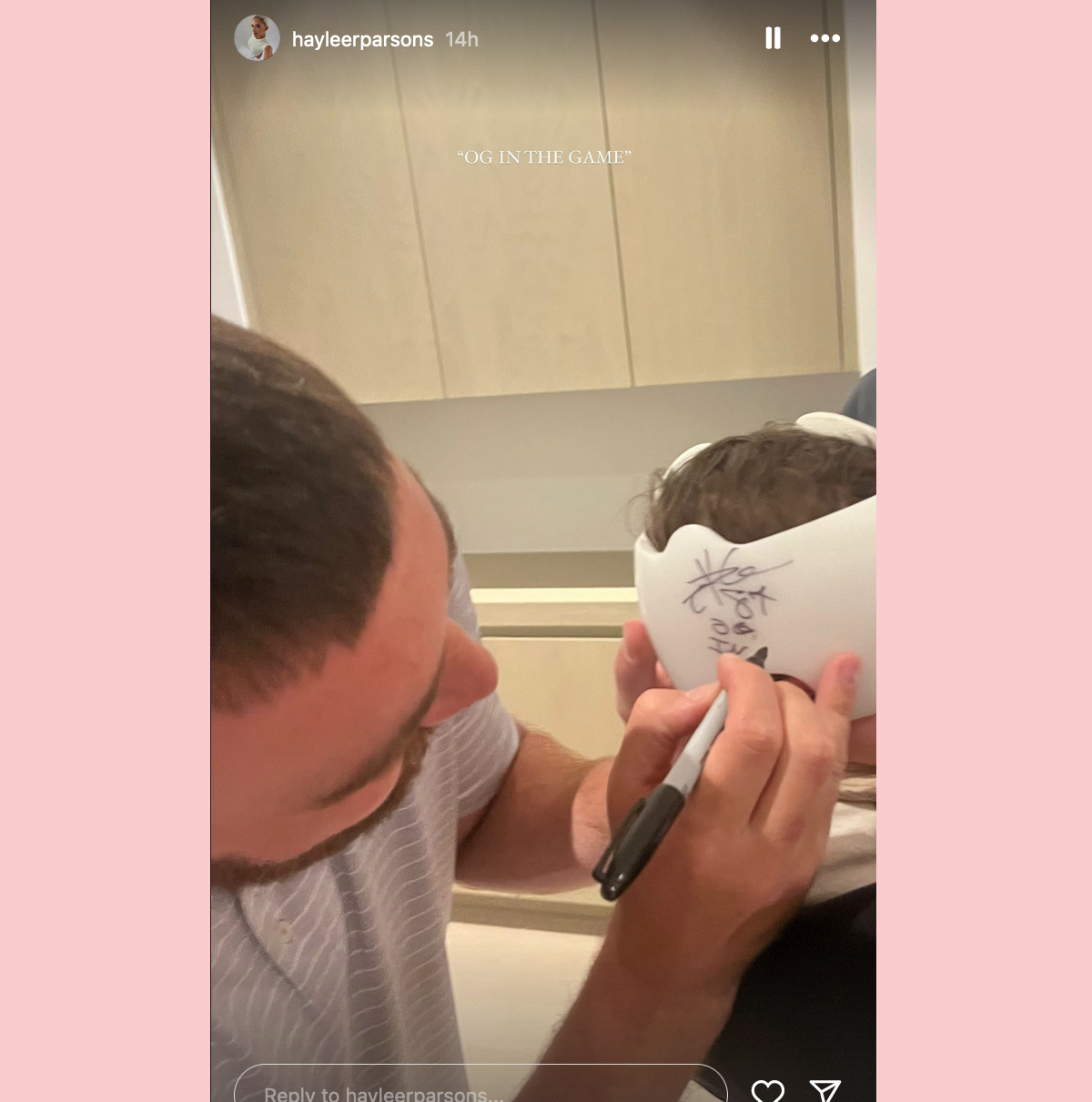 Travis Kelce signs baby Chrome helmet 3 Haylee Parsons Instagram Story