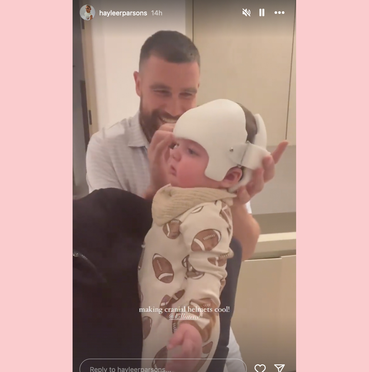 Travis Kelce signs baby Chrome helmet Haylee Parsons Instagram Story