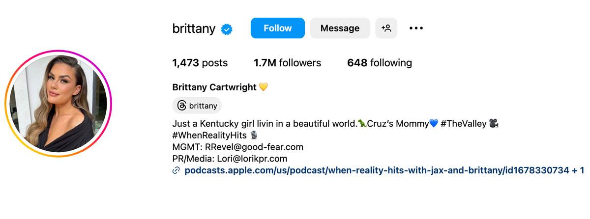  Brittany Cartwright Instagram Bio Name Change