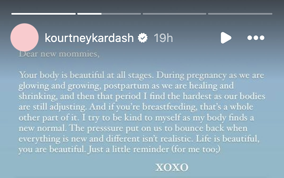 kourtney kardashian instagram message postpartum