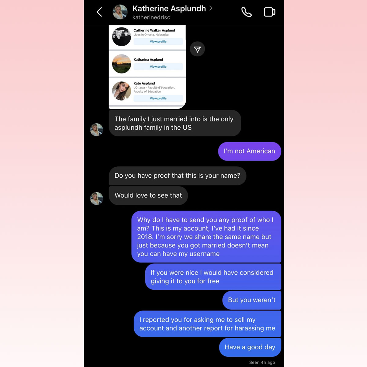 The Katherine Asplundhs Argue Over The Username!