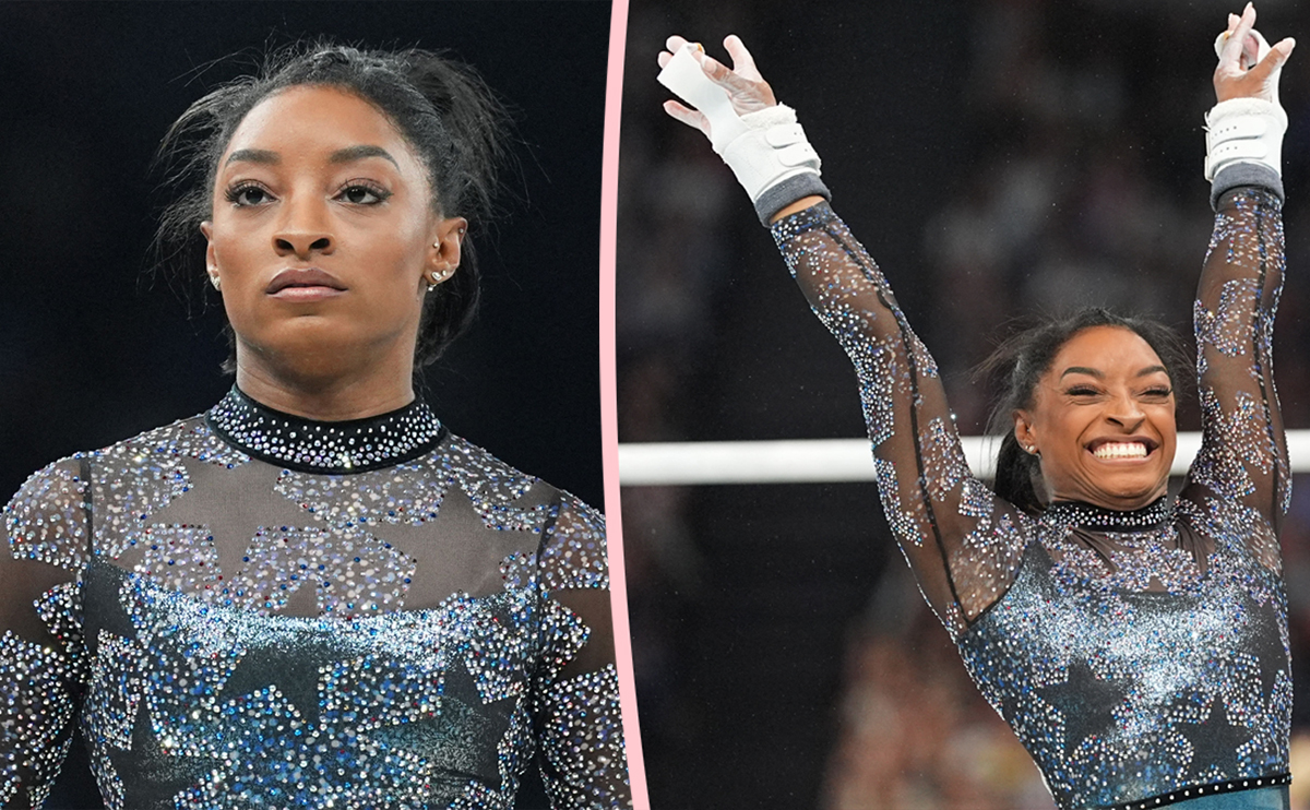 Simone Biles at women's gymnastics qualification rounds during Paris Olympics