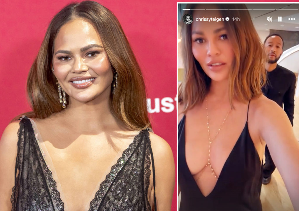 Chrissy Teigen Makes Light Of Breast Lift Scars In Barely-There Dress For John Legend Date Night -- LOOK!