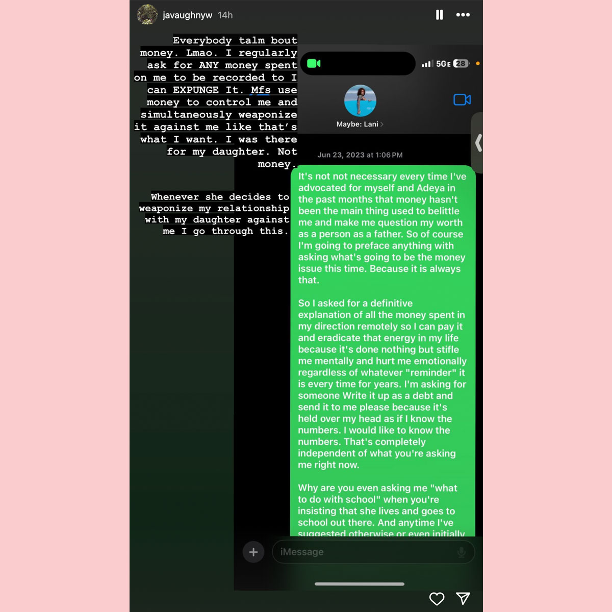 Kehlani's ex Javaughn shares alleged text exchanges