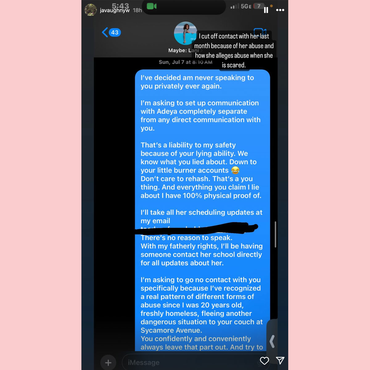 Kehlani's ex Javaughn shares alleged text exchanges