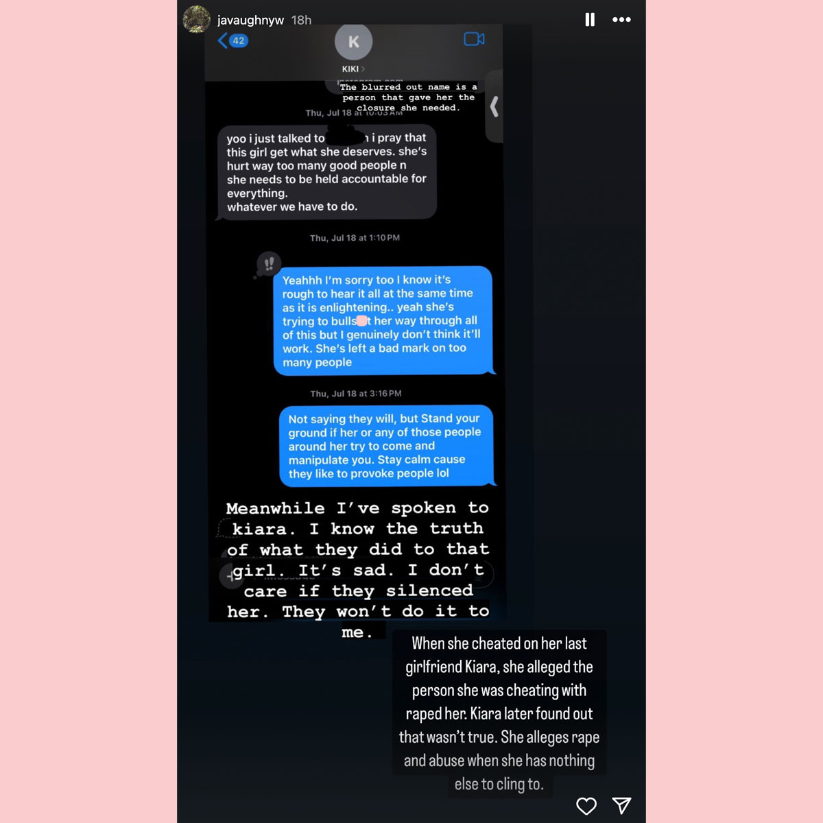 Kehlani's ex Javaughn shares alleged text exchanges