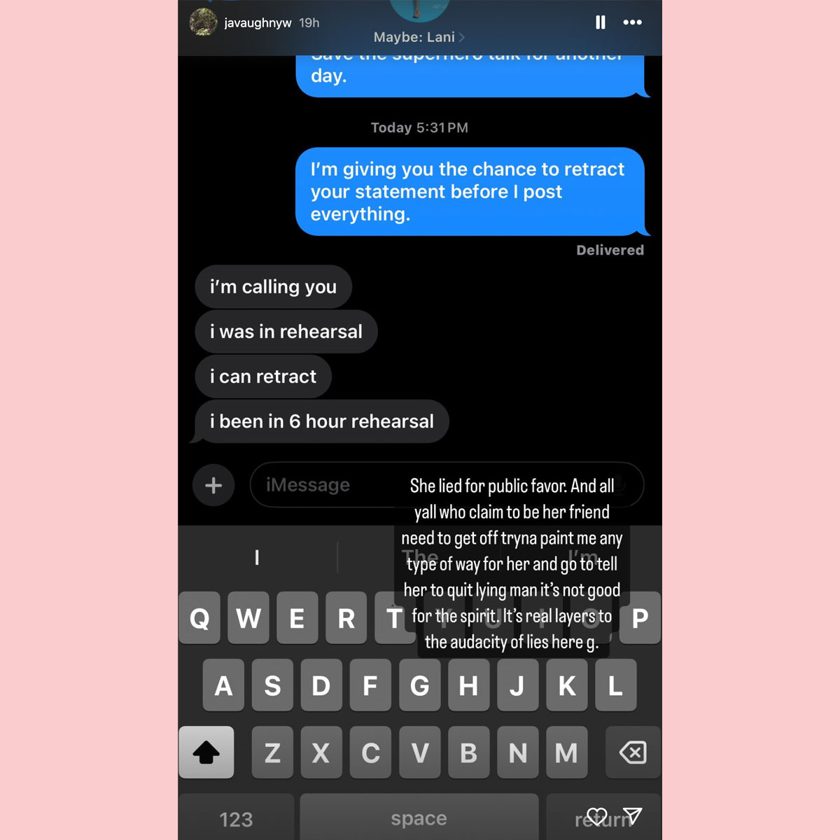 Kehlani's ex Javaughn shares alleged text exchanges