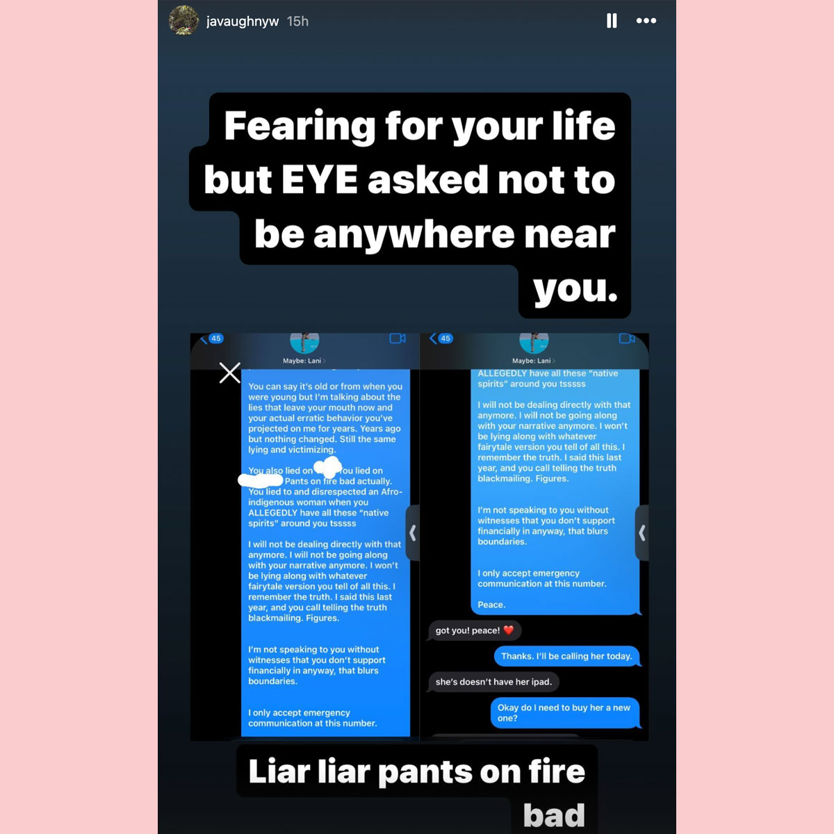 Kehlani's ex Javaughn shares alleged text exchanges
