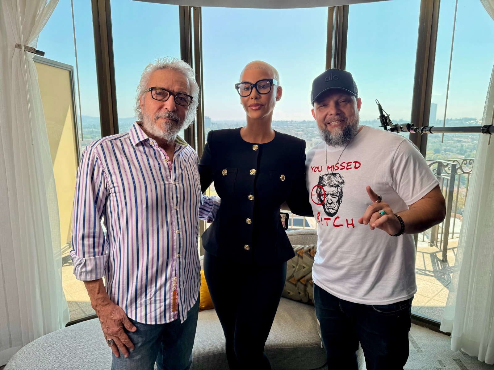 From right to left, Joshua Macciello, Amber Rose (center), and Arthur Sarkissian during the filming of The Man You