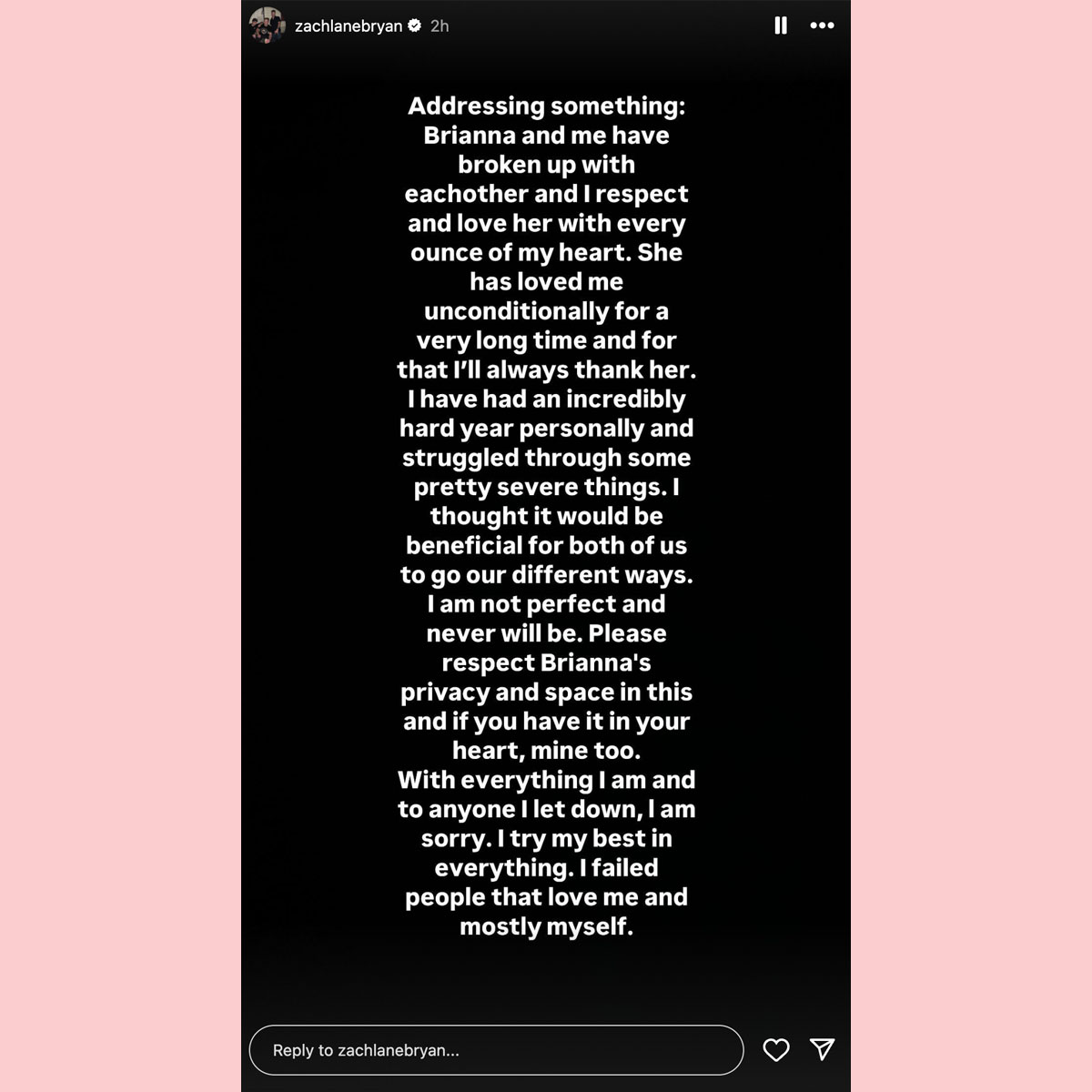 Zach Bryan announces Brianna LaPaglia breakup