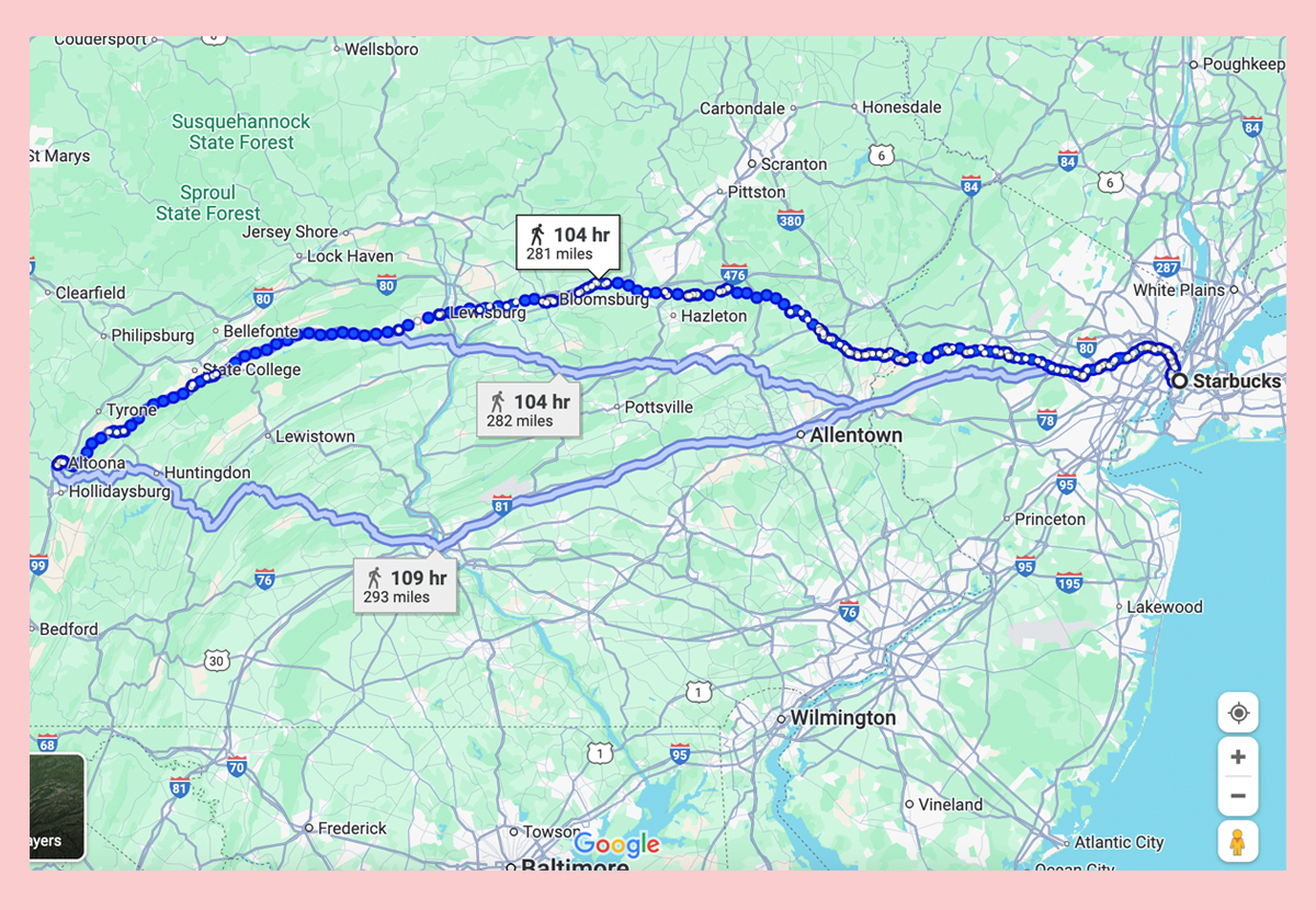 Google Maps NYC to Altoona